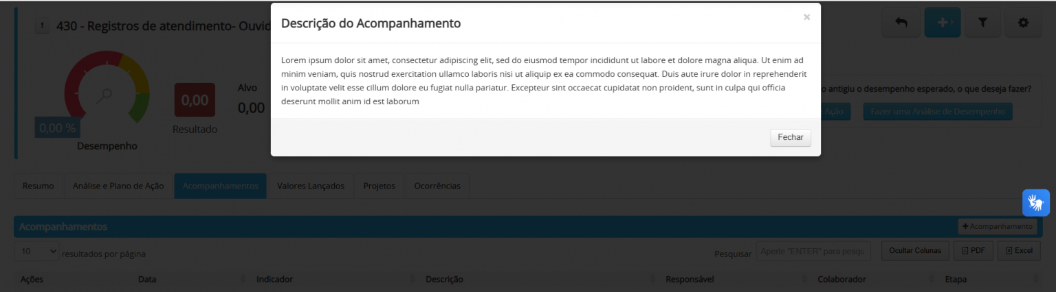 Modal visualizar descrição